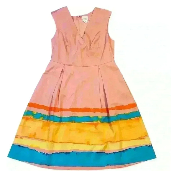 Pink and Blue Pleated A-Line Mini Dress - Picture 3 of 6